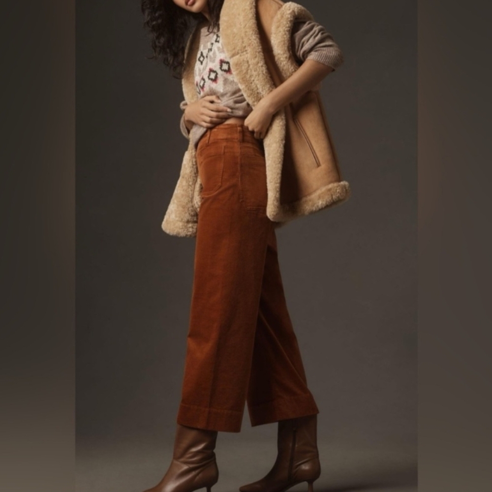 EUC Anthropologie Maeve The Colette Cropped Cord Wide Leg Bronze 31 Petite - Picture 2 of 8
